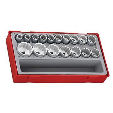 17-elementowy zestaw nasadek 12-kątnych z chwytem kwadratowym 1/2", Teng Tools TT1217