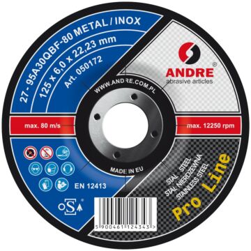 ŚCIERNICA 27 - 125 X 6,0 X 22,23 95A30QBF - 80  METAL/INOX