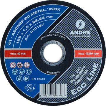 Tarcza do cięcia metalu ANDRE ECO-LINE 010167 – 125 × 1.0 × 22.23 mm, stal nierdzewna i konstrukcyjna