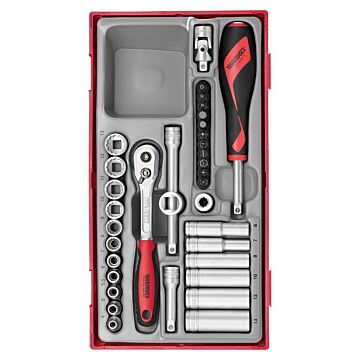 35-elementowy zestaw kluczy nasadowych 12-kątnych z chwytem kwadratowym ¼" Teng Tools TT143512