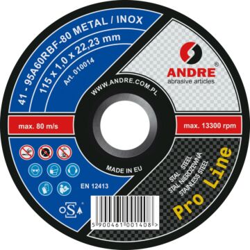 ŚCIERNICA 41 - 115 X 1,0 X 22,23 95A60RBF - 80 METAL/INOX