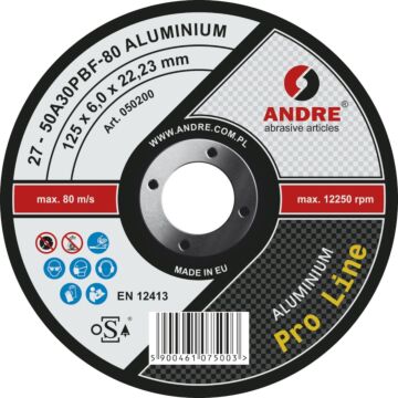 ANDRE PRO LINE ŚCIERNICA DO SZLIFOWANIA ALUMINIUM 125X6,0X22,23 MM TYP 27 050200